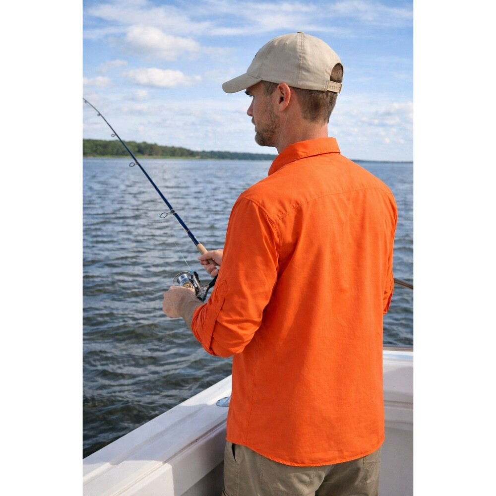 Under Armour HeatGear Button Up Shirt Men’s Large Orange Loose Fit Roll Tab...